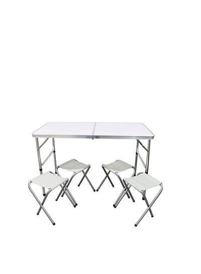 Axenture Foldable Camping Table With 4 Stools, Adjustable Height Foldable Picnic Table for Indoor Outdoor, White Portable Camping Table 1PCS with 4 Stools