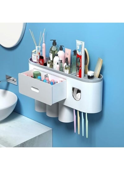 Toothbrush Holders for Bathrooms 3 Cups Wall Mounted Toothbrush Holders with Toothpaste Dispenser 1 Cosmetic Drawer