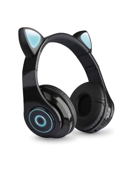 Over Ear Music Headset Cat Ear Glowing Headphone Foldable Wireless BT5.0 Earphone Black