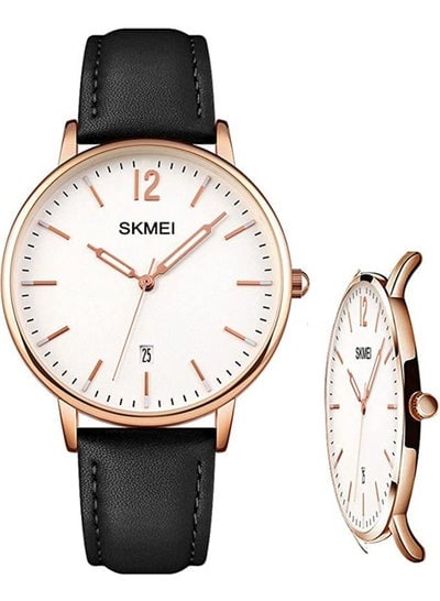 SKMEI Womens Watches for Ladies Female Leather Band Big face Waterproof Thin Minimalist Fashion Casual Simple Dress Analog Quartz with Date Luminous Young Girls Gift White Wrist Watch