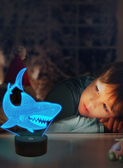 Multicolour 3D Illusion Night Light Animal Touch Table Desk Lamp with Remote Control 16 Colors Optical USB LED Nightlight for Kids Holiday Gift Room Decoration Shark