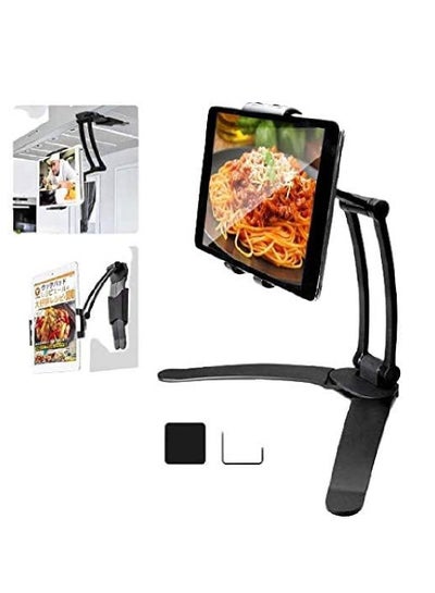 Kitchen Tablet Stand Wall Mount Adjustable Stand 2-in-1 Kitchen Wall Tabletop Desktop Mount Recipe Holder Stand for 4-11 Inch iPad Air Mini, iPhone Max XR X 6 7 8 Plus More Tablet