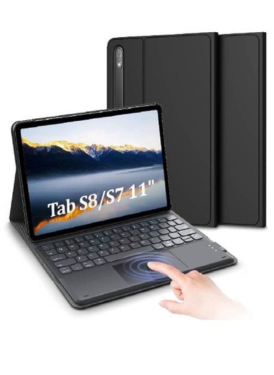 Galaxy Tab S8 Keyboard Case, Touchpad with S Pen Slot, for Samsung Galaxy Tab S8 / S7 11 inch, Rechargeable & Detachable BT Keyboard, PU Slim Cover