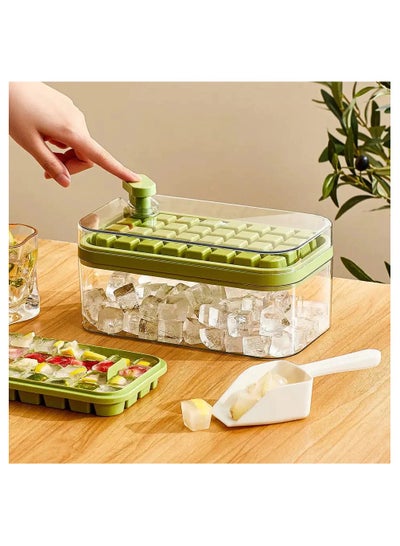 1 Set Ice Cube Tray Single/Double Layer Multiple Ice Grids Press Button Design Silicone Ice Mold Tray Storage Box with Shovel Single Layer