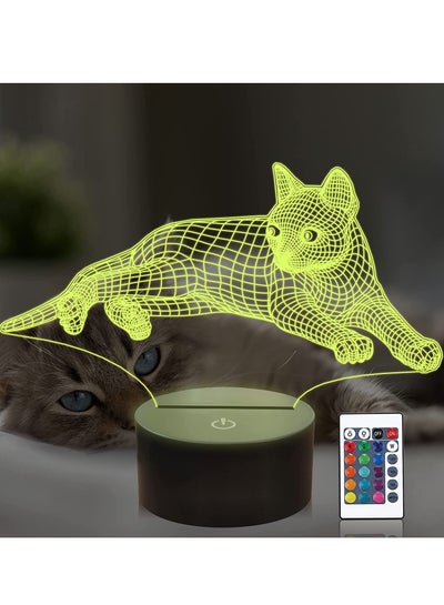 Cat Multicolor Night Light for Kids  3D Illusion Kitty Lamp with Remote Control 16 Color Changing Timing Function Xmas Halloween Birthday Gift for Child Baby Boy Girl Cat Lover