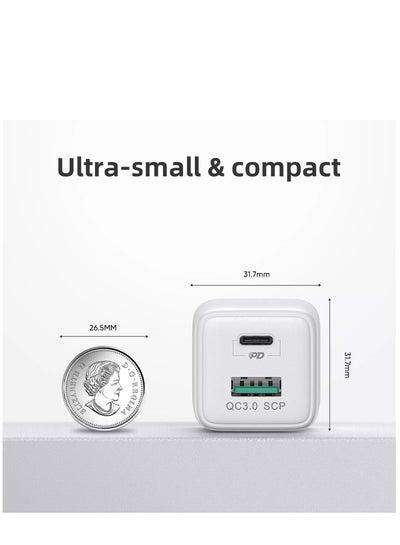 Power Adapter 30W Dual Port Power Adapter with USB and Type C Ports Fast Charging Compatible with Laptops and Mobile Phones