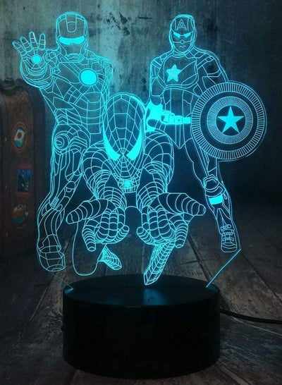 The Avengers Marvel Comics Iron Man Spiderman Captain America 3D 3D Optical Illusion LED Night Light Boy Kids Toy Baby Sleep Desk Lamp Bedroom Decor Movie Fans Birthday Christmas Gift