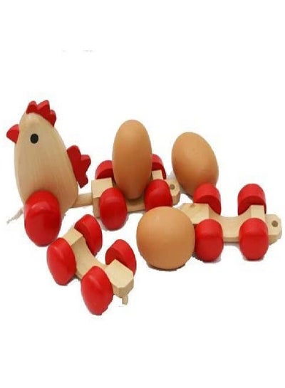 Wooden Pull Along Toy Chicken With 3 Eggs  Pull Along Wooden Toy For Toddlers