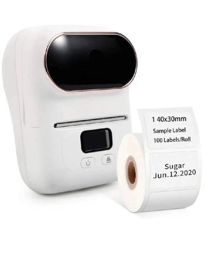 M110 Portable Thermal Label Printer Bluetooth Connection Apply For Labeling Shipping Office Cable Retail Barcode And More with 1 40×30mm Label Roll White