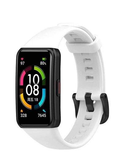 Huawei Band 6 / Honor Band 6 Fitness Tracker Replacement Silicone Band Adjustable Waterproof Smart Watch Strap with Buckle White