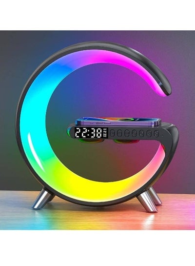 Smart Multi Functional Wireless Charger Atmosphere Lamp,Music Lamp Wireless Charger Portable Bluetooth Speaker Lamp Clock Alarm Key And App Control, 256 Modes And 16 Million Light Colors (Black)