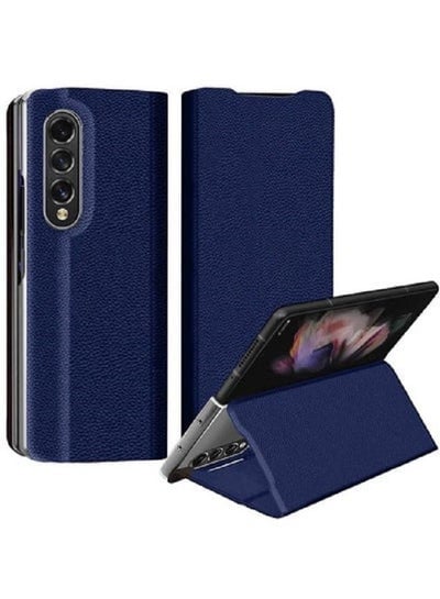 Samsung Galaxy Z Fold 3 Premium Leather Book Case Shockproof Flip Cover Compatible with Z Fold3 5G Dark Blue