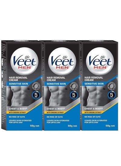Veet Hair Removal Cream for Men Sensitive Skin 50g Each Pack of 3