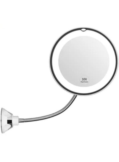 Flexible Gooseneck 6.7" 10x Magnifying Lighted Vanity Mirror, Bathroom Magnifying Vanity Mirror with Suction Cup, 360 Degree Rotation, Daylight, Battery Powered, Cordless and Travel Mirror