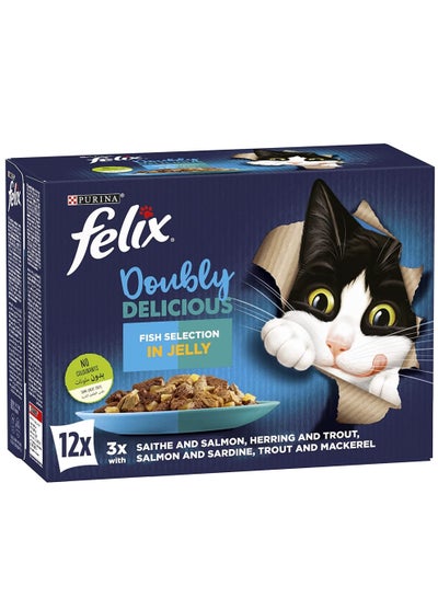 Felix Doubly Delicious Fish Selection In Jelly Wet Cat Food Box Pack Of 12 White 85 grams