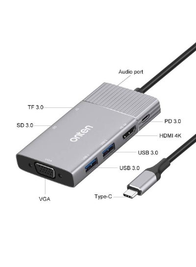 Onten 95113 8 In 1 USB 3.0 x2 + SD / TF + HDMI / VGA + 3.5mm Jack + Type-C / USB-C (PD 3.0) Multi-function HUB Converter Dock Station