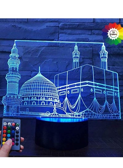 3D Islamic Castle Multicolor Night Light USB Powered Remote Control Touch Switch Decor Table 3D Lamp 7/16/16 Color Changing Lights LED Table Lamp Xmas Home Love Brithday Children Kids Decor Toy Gift