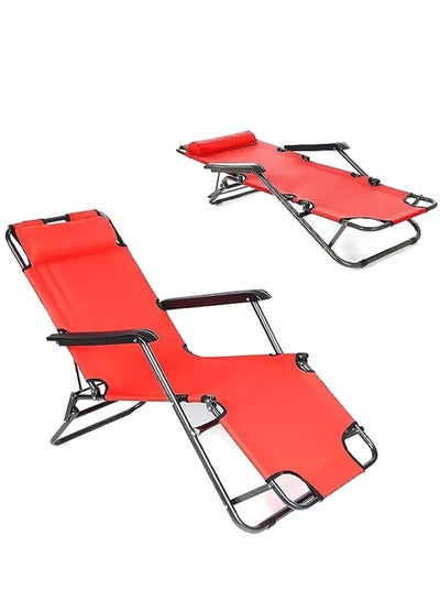 Reclinable Camping Chair - Foldable, Lightweight, Armrests - Perfect for Beach, BBQs, Picnic, Camping, Fishing - 154x59.5x34cm (Red)