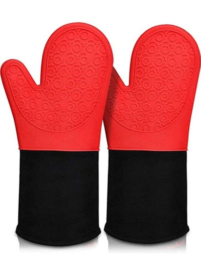 Silicone Oven Mitts with Quilted Lining Heat Proof Baking Gloves with Maximum Protection against Heat and Steam Waterproof Pot Holder Gloves for Baking Cooking and Grilling