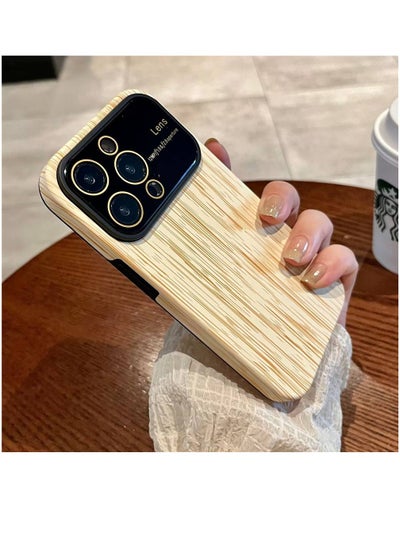 3 in 1 Luxury Wood Grain Big Window Glass Lens Camera Protection Armor Shockproof Case Cover For iPhone 15 Pro 2023
