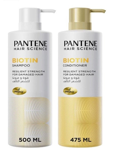 Hair Science Biotin Shampoo 500 ml + Pantene Hair Science Biotin Conditioner 475 ml for Resilient Strength