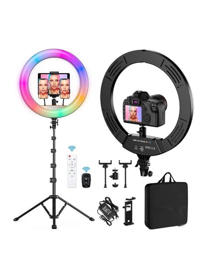 RGB Ring Light 18 inch with Tripod Stand for Phone Camera iPad Selfie Live Stream YouTube TikTok Video Shooting Best Lighting Atmosphere Ringlight 18 inch