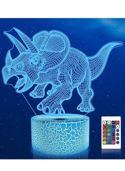 Dinosaur Night Light for Kids, Triceratops 3D Bedside Lamp with Remote Control 16 Color Changing Xmas Halloween Birthday Gift for Child Baby Boy