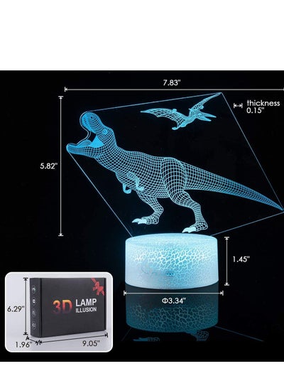 3D Dinosaur Multicolor Night Light Decorative LED Bedside Desk Table Lamp 3D Illusion Light  USB Power/7/16 Colors Changing/Touch Switch for Kids Room Birthday Gifts Toys Boys Child