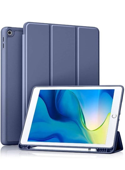iPad 9th/8th/7th Generation case (2021/2020/2019) iPad 10.2-Inch Case with Pencil Holder [Sleep/Wake] Slim Soft TPU Back Smart Magnetic Stand Protective Cover Cases (Blue Gray)