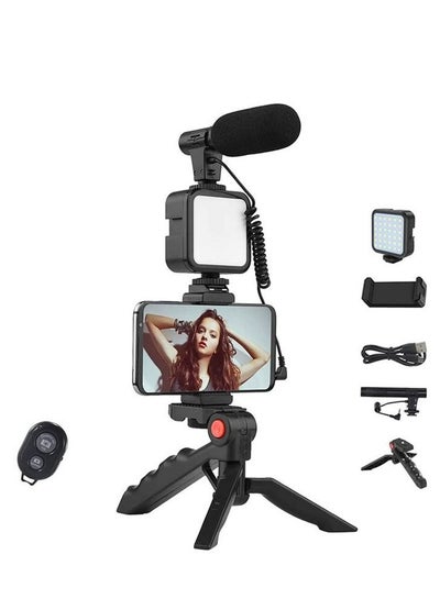 Smartphone Vlogging Kit with Fill Light Microphone Tripod Phone Clip for YouTube