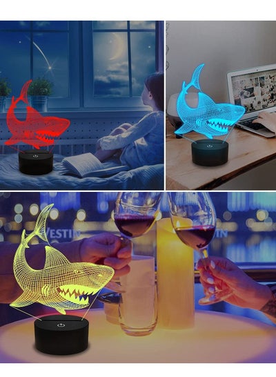 Multicolour 3D Illusion Night Light Animal Touch Table Desk Lamp with Remote Control 16 Colors Optical USB LED Nightlight for Kids Holiday Gift Room Decoration Shark