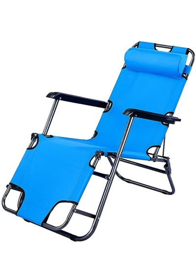 Reclinable Camping Chair - Foldable, Lightweight, Armrests - Perfect for Beach, BBQs, Picnic, Camping, Fishing - 154x59.5x34cm (Blue)
