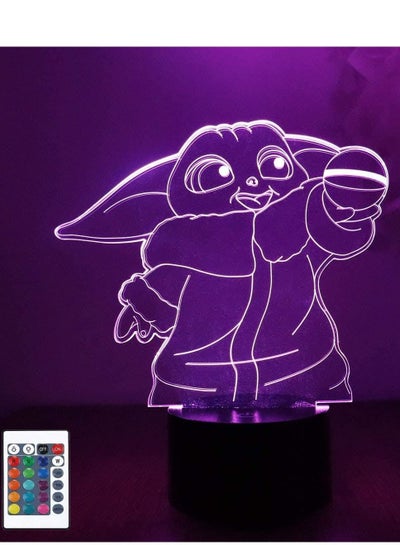 16 Colors 3D Multicolor Night Light 3D Hologram Effect LED Illusion Table Lamp Remote Control  Bedside Desk Decor Lamp  Christmas Halloween Birthday Gift for Children Kids Baby Yoda