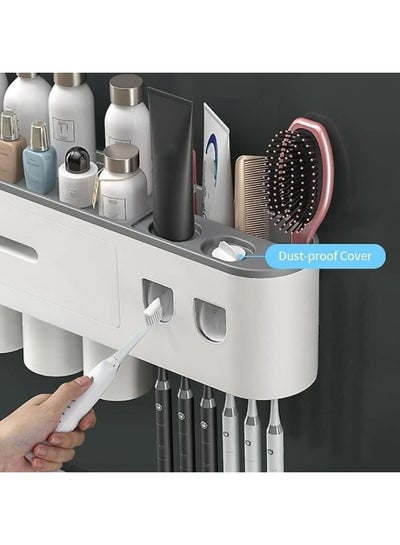 Inverted Toothbrush Holder Double Automatic Toothpaste Squeezer Dispenser Storage Rack Bathroom Accessories with 3 Cups
