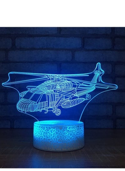 Helicopter Night Light 3D Visual Desk Lamp Aircraft Airplane Toy Household Home Room Decor 7 Colors Change Bedroom Touch Table Light Birthday Gift for Kids and Adult