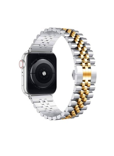 Compatible with Apple Watch Band 44mm 42mm 40mm 38mm Stainless Steel Heavy Band with Butterfly Folding Clasp Link Bracelet for iWatch Series 6/SE Series 5/4/3/2/1 Men Silver/Gold 44mm/42mm