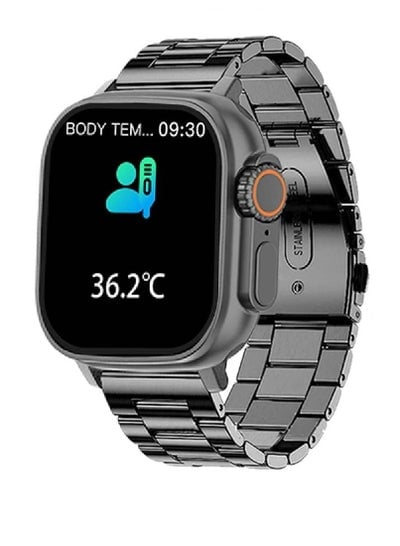 2023 Smart Watch Body Temperature Ultra Smartwatch Wireless Charging Bluetooth Call With Stainless Steel Band Black