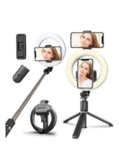 Selfie Ring Light Tripod Bluetooth Selfie Stick,Cell Phone Holder LED Selfie Light Stand for Live Stream Photography