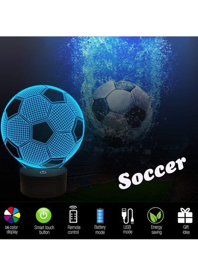 Football Kids Night Light Football 3D Optical Illusion Lamp with Remote Control 16 Colours Changing Soccer Birthday Xmas Valentine's Day Gift Idea for Sport Fan Boys Girls