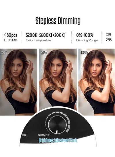 18 Inch LED Video Ring Light Fill in Lamp Studio Photography Lighting 50W adjustable Brightness 3200K 5500K Color Temperature with Smartphone Holder Cold Shoe Base Carrying Bag