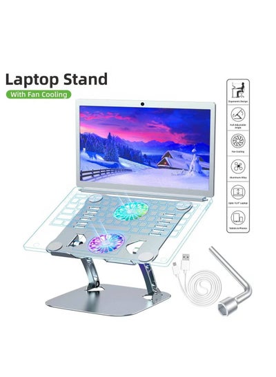 Multifunctional Laptop Cooling Fan Adjustable Laptop Stand Metal Alloy Radiator for Gaming Laptops Heat Dissipation Silver