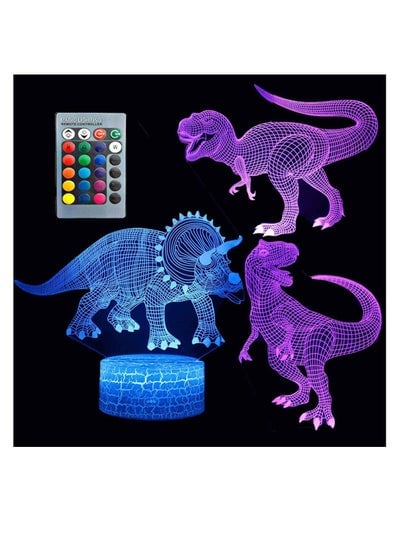 Dinosaur 3D Night Light Touch Table Desk Lamp Three Pattern 7 Colors Optical Illusion Lights with Acrylic Flat & ABS Base & USB Cable