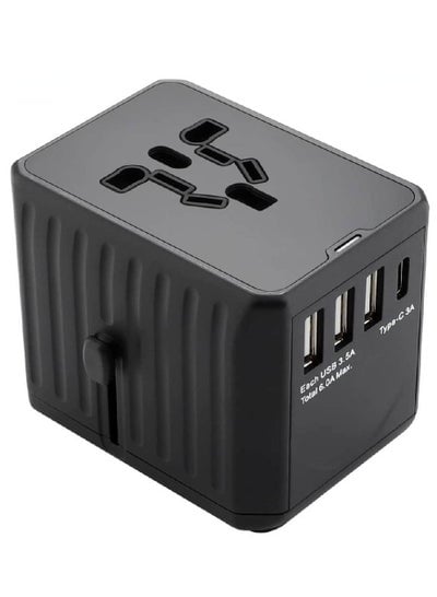 Multi-Function Power Adapter for Travel, International Power Conversion Connector, 3Type-A & 1Type-C,4USB Interface, Universal Standard in Uk, Usa, Australia and Europe, Etc (Black)
