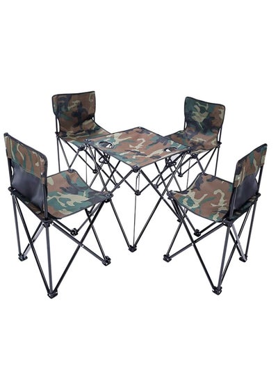 Camping & Hiking Folding Table Set With 4 Folding Chairs Including Carry Bag Picnic Set Folding Table & Stool For Camping,Fishing,Hiking BBQ Excursion Camouflage