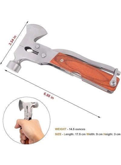 Multitool Hammer Camping Gear Accessories Survival Kits 14 in 1 Multifunction Tool Portable Folding Wood Handle Stainless Steel Multipurpose Equipment For Outdoor