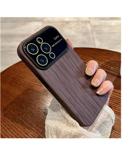 3 in 1 Luxury Wood Grain Big Window Glass Lens Camera Protection Armor Shockproof Case Cover For iPhone 15 Pro Max 2023