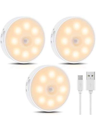3 Pieces Motion Sensor 2 in 1 LED Night Light USB Rechargeable Energy-saving Intelligent Body Induction Lamp For Bedroom Bathroom, Stairs