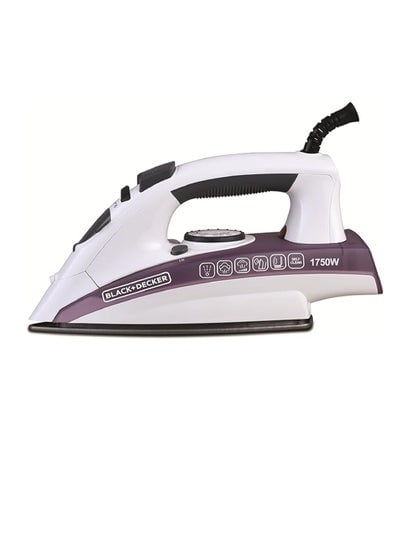 Steam Iron - Ceramic Coated Soleplate With Anti Calc Drip Self Clean And Auto Shutoff - Removes Stubborn Creases Quickly Easily 250 ml 1750 W X1750 White/Purple