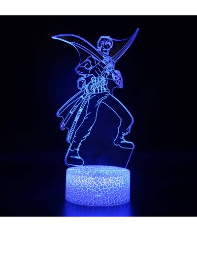 Anime Roronoa Zoro 3D Night Light Manga Figure Luffy Zoro Touch Bedside Lamp 16 Color Bedroom LED Night Light Anime Luffy 3D Desk Lamp for Birthday New Year to Boys/Girls/Fans