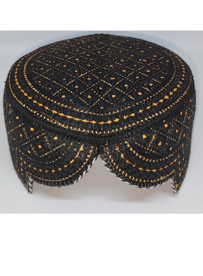 Traditional Sindhi Cap Topi is known as The Sindhi Kufi Handmade Woven Embroidery Use By Sindhis in Pakistan Essential Part Of Saraiki And Balochi Culture In Black with Gold